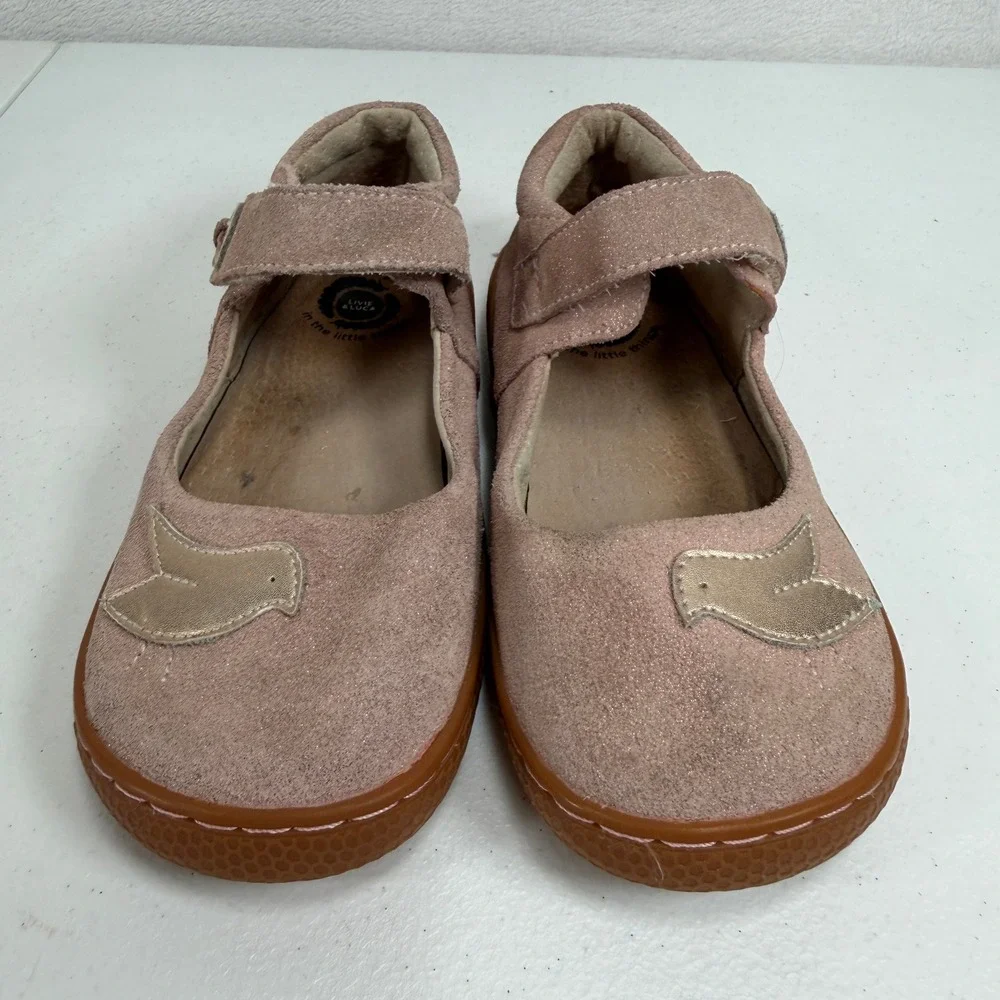 Livie & Luca 13 PIO Mary Jane Pink Suede Bird Applique Shimmer Flats Shoes